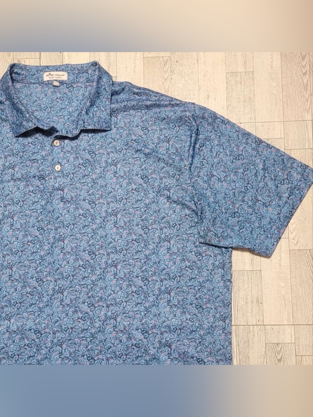 Peter Millar Summer Comfort Blue Musical Guitar Print Golf Polo Shirt Men's L